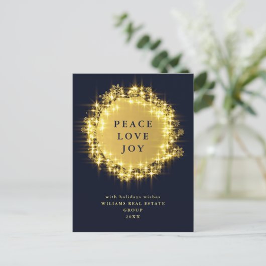 Minimalistische Golden Sparkle Lights Navy Kerstmi Briefkaart (Staand voorkant)