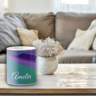 Minimalistische golf paarse turquoise violet met n koffiemok