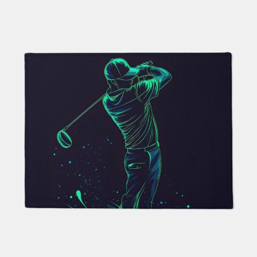 Minimalistische Golfer Green Glow Silhouette Deurmat (Voorkant)