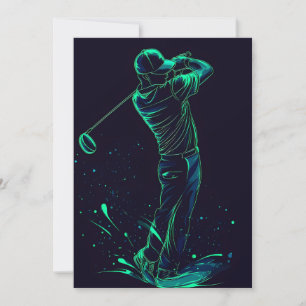 Minimalistische Golfer Green Glow Silhouette Feestdagenkaart