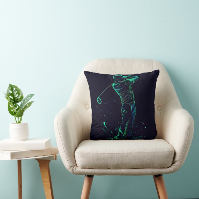 Minimalistische Golfer Green Glow Silhouette Kussen (Stoel)
