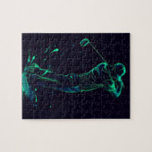 Minimalistische Golfer Green Glow Silhouette Legpuzzel (Horizontaal)
