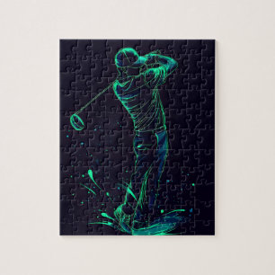 Minimalistische Golfer Green Glow Silhouette Legpuzzel