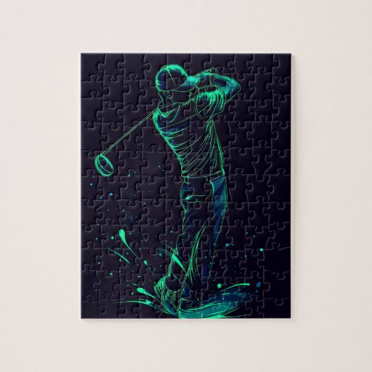 Minimalistische Golfer Green Glow Silhouette Legpuzzel (Verticaal)