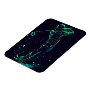 Minimalistische Golfer Green Glow Silhouette Magneet