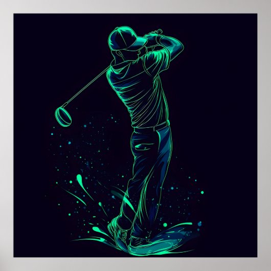 Minimalistische Golfer Green Glow Silhouette Poster (Voorkant)