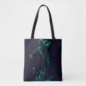 Minimalistische Golfer Green Glow Silhouette Tote Bag (Voorkant)
