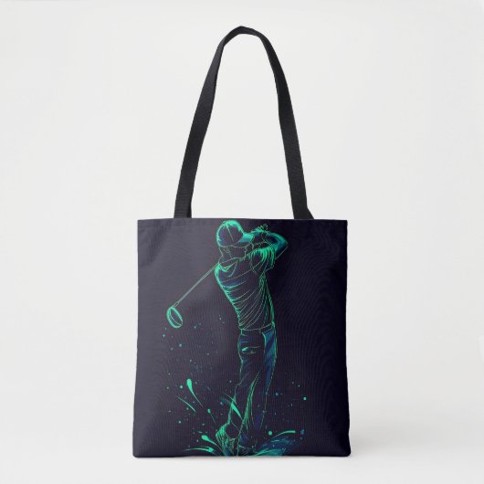 Minimalistische Golfer Green Glow Silhouette Tote Bag (Voorkant)
