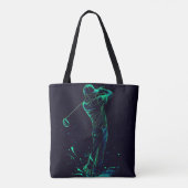 Minimalistische Golfer Green Glow Silhouette Tote Bag (Achterkant)