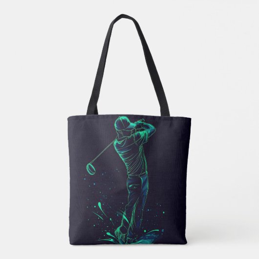 Minimalistische Golfer Green Glow Silhouette Tote Bag (Achterkant)