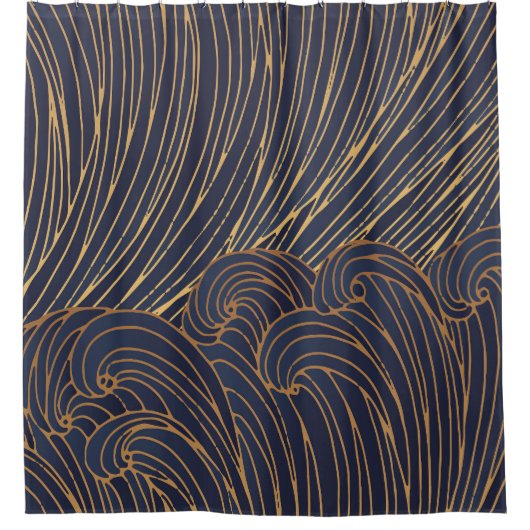 Minimalistische golven, berglijnkunst. douchegordijn (Voorkant)