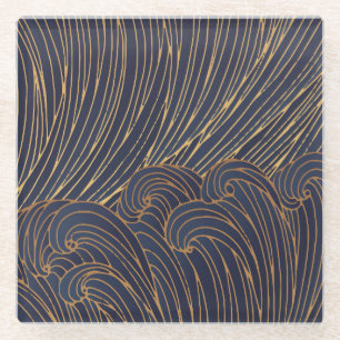 Minimalistische golven, berglijnkunst. glazen onderzetter