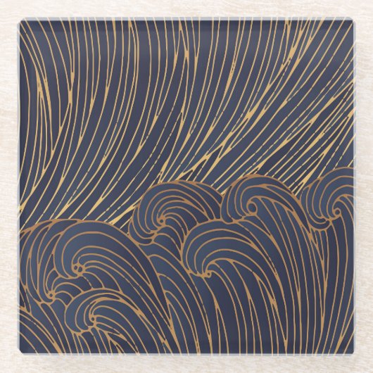 Minimalistische golven, berglijnkunst. glazen onderzetter (Voorkant)