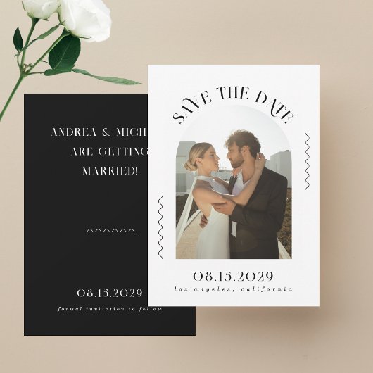 Minimalistische golvende lijnen Boho gebogen foto  Save The Date