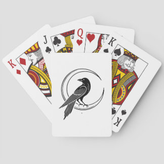 Minimalistische Gothic Crow & Crescent Moon Line A Pokerkaarten