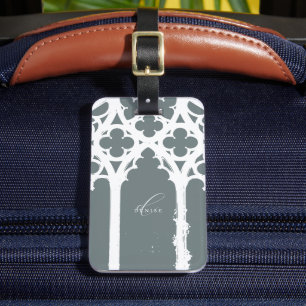 Minimalistische gotische raam calligrafie leisteen bagagelabel