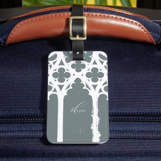 Minimalistische gotische raam calligrafie leisteen bagagelabel (Voorkant Insitu 2)