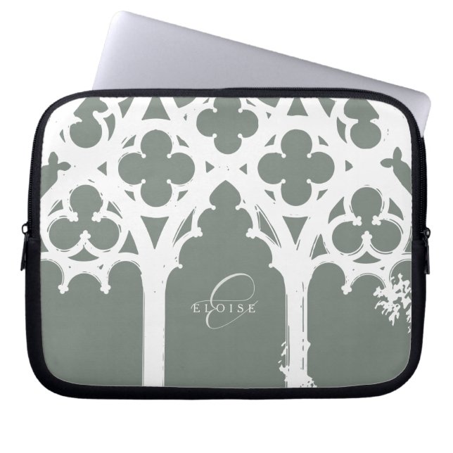 Minimalistische gotische raam kalligrafie salie laptop sleeve (Voorkant)