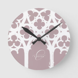 Minimalistische gotische raamkalligrafie Bord Roze Ronde Klok