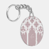 Minimalistische gotische raamkalligrafie Bord Roze Sleutelhanger (Voorkant Links)