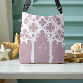 Minimalistische gotische raamkalligrafie Zacht roz Crossbody Tas