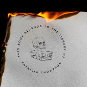 Minimalistische gotische schedelboek uit de biblio  zelfinktende stempel