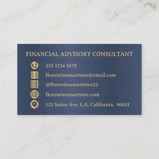 Minimalistische Goud en Blauw moderne professional Visitekaartje (Achterkant)