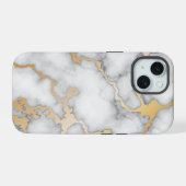 Minimalistische goud en wit marmer iPhone 15 case (Achterkant horizontaal)