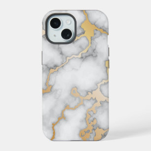 Minimalistische goud en wit marmer iPhone 15 case