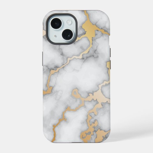 Minimalistische goud en wit marmer iPhone 15 case (Achterkant)