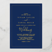 Minimalistische goud folie | Navy Blue Trouwen Uitnodiging (Voorkant)