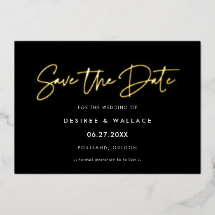 Minimalistische Goud Folie Save the Date Zwarte Ka Uitnodiging