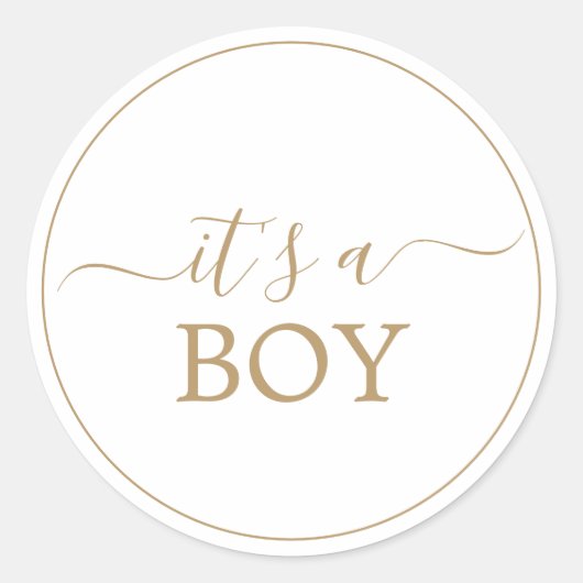 Minimalistische Goud Het Is Een Jongen Sticker (Voorkant)