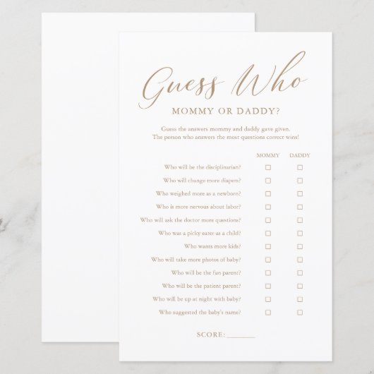 Minimalistische Goud Raad wie mama of papa Game (Voorkant / Achterkant)