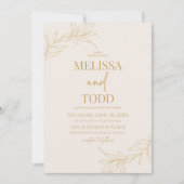 Minimalistische gouden beige tak blad bruiloft kaart (Voorkant)