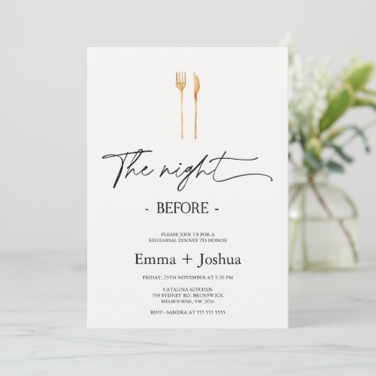 Minimalistische gouden bestek proefbruiloft  kaart (Staand voorkant)