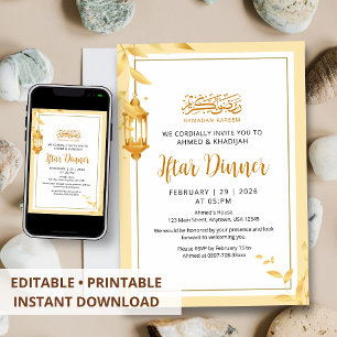 Minimalistische Gouden Blad Frame Iftar Uitnodigin Kaart