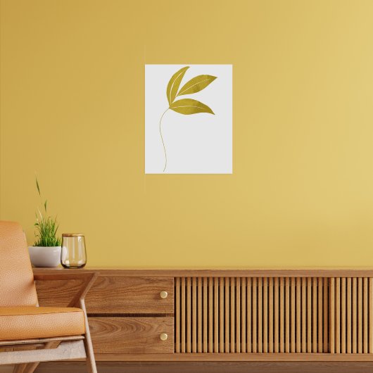 Minimalistische Gouden Bladeren Bloemen Poster (Woonkamer 2)