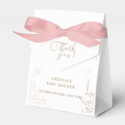 Minimalistische gouden bladeren vlinder Baby showe Bedankdoosjes (Voorkant Zijde)