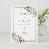 Minimalistische gouden bloemen bruiloft kaart (Staand voorkant)