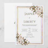 Minimalistische gouden bloemen bruiloft kaart (Voorkant / Achterkant)