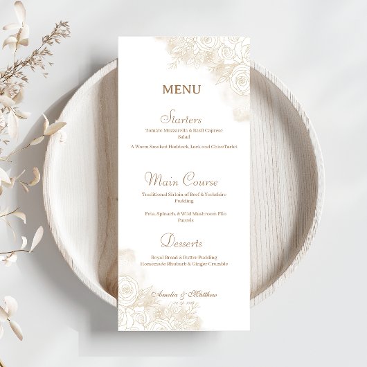 Minimalistische gouden bloemen elegante bruiloft menu