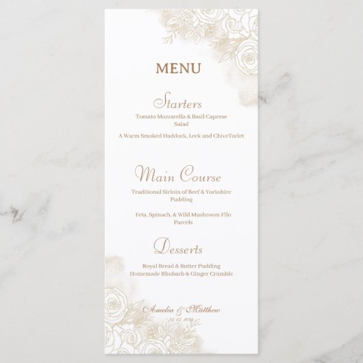 Minimalistische gouden bloemen elegante bruiloft menu (Voorkant)