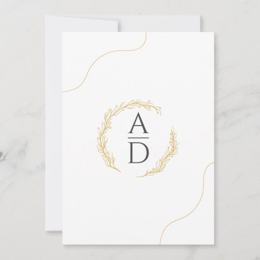 Minimalistische Gouden Bloemen Huwelijksuitnodigin Kaart (Voorkant)