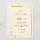 Minimalistische Gouden Bloemen Huwelijksuitnodigin Kaart (Voorkant)