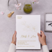 Minimalistische Gouden Bloemen Witte Huwelijksuitn Kaart