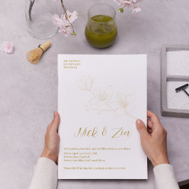 Minimalistische Gouden Bloemen Witte Huwelijksuitn Kaart