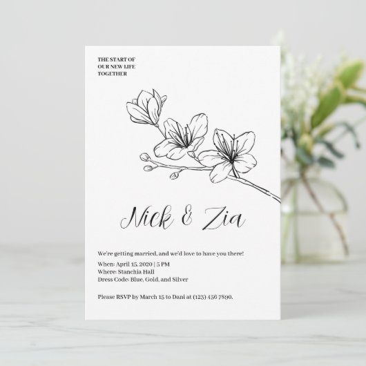 Minimalistische Gouden Bloemen Witte Huwelijksuitn Kaart (Staand voorkant)
