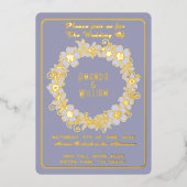 Minimalistische gouden bloemenkrans op gedempte bl folie uitnodiging (Voorkant)