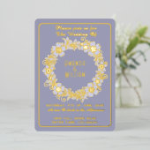 Minimalistische gouden bloemenkrans op gedempte bl folie uitnodiging (Staand Voorkant)